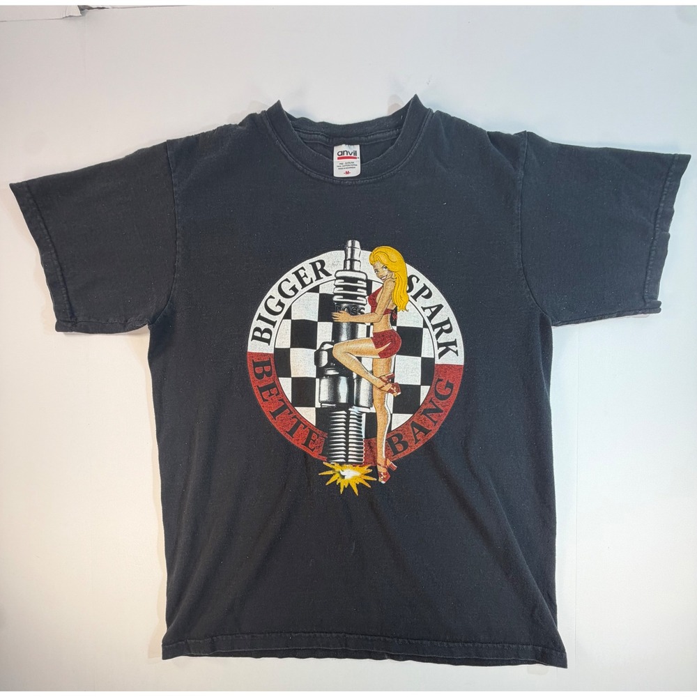Vintage Anvil Bigger Spark Better Bang Pin Up Girl T-Shirt Black Medium